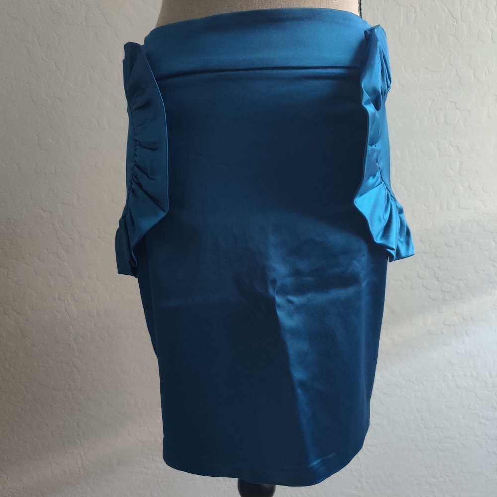 NWOT P.Cup Passionfruit  mermaidcore wool-blend turquoise midi pencil Skirt_MD